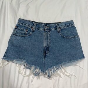 Levi's Blue Frayed Hem Jean Shorts